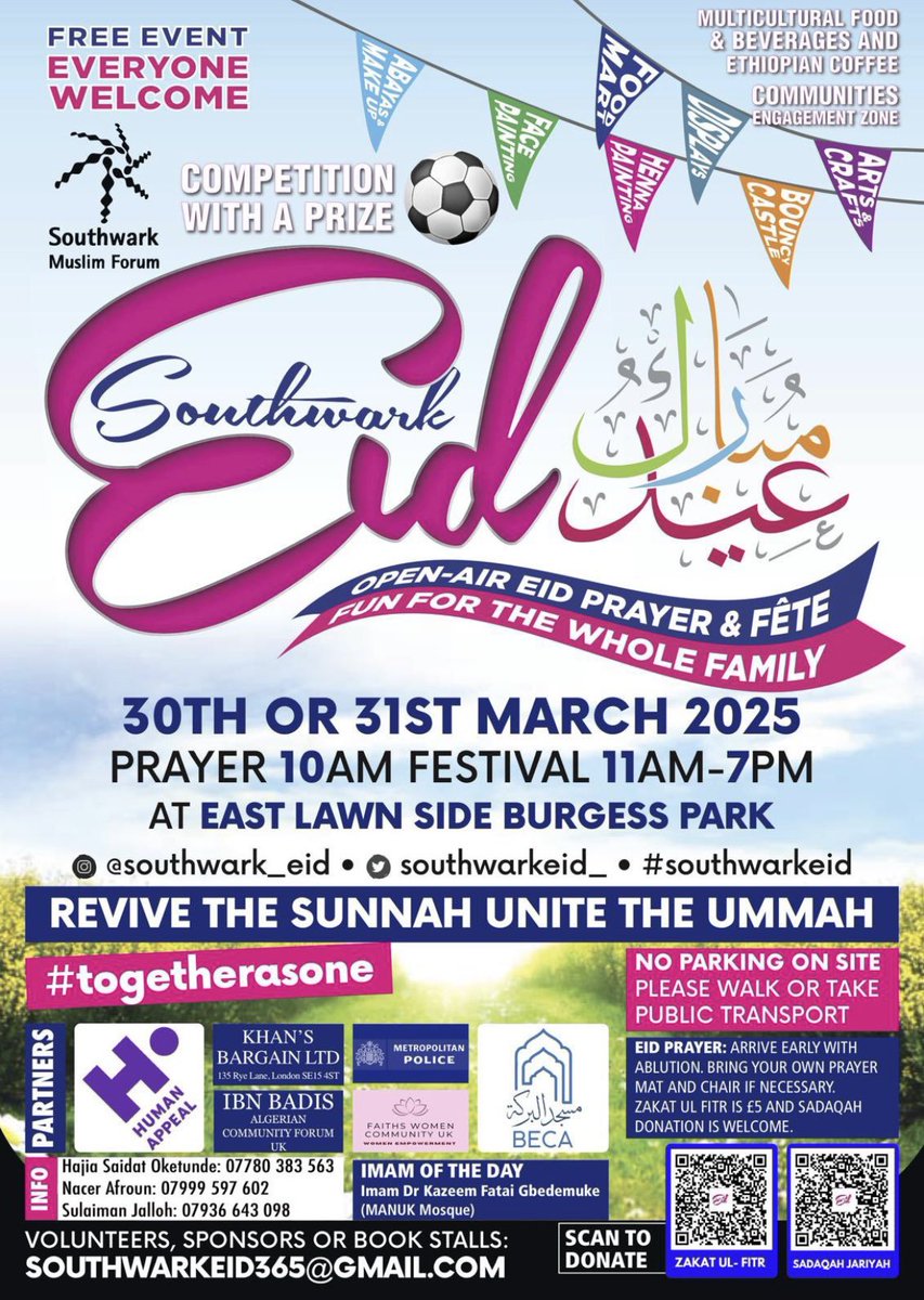 Beautiful day for Eid celebrations in Burgess Park 😎🌳

Great atmosphere as always, the usual funfair and food stalls - plus bubble making this year.

Eid Mubarak to all those celebrating!

#SouthwarkEid
