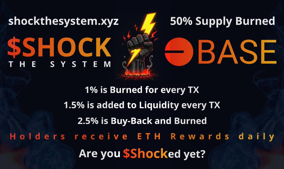 ⚡️ GM from $SHOCK! ⚡️

Stay #Based 🔵
Stay True 💯

⚡️⚡️ Let's #ShockTheSystem!⚡️⚡️

CA: 0x721442d406B678fD253BEECbd3eC7F463Bc00447

Join the Growing Community:
t.me/SHOCK_on_Base