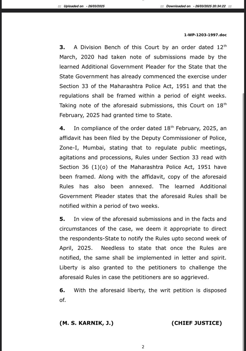 NPCCA's tweet image. We filed PIL 1203 of 1997 seeking relief from morcha termination at J Tata road close to Mantralaya causing huge traffic gridlock, residents getting locked in & law n order issues. 25 years later Govt made rules terminating all protests at Azad Maidan. Quality of life matters!