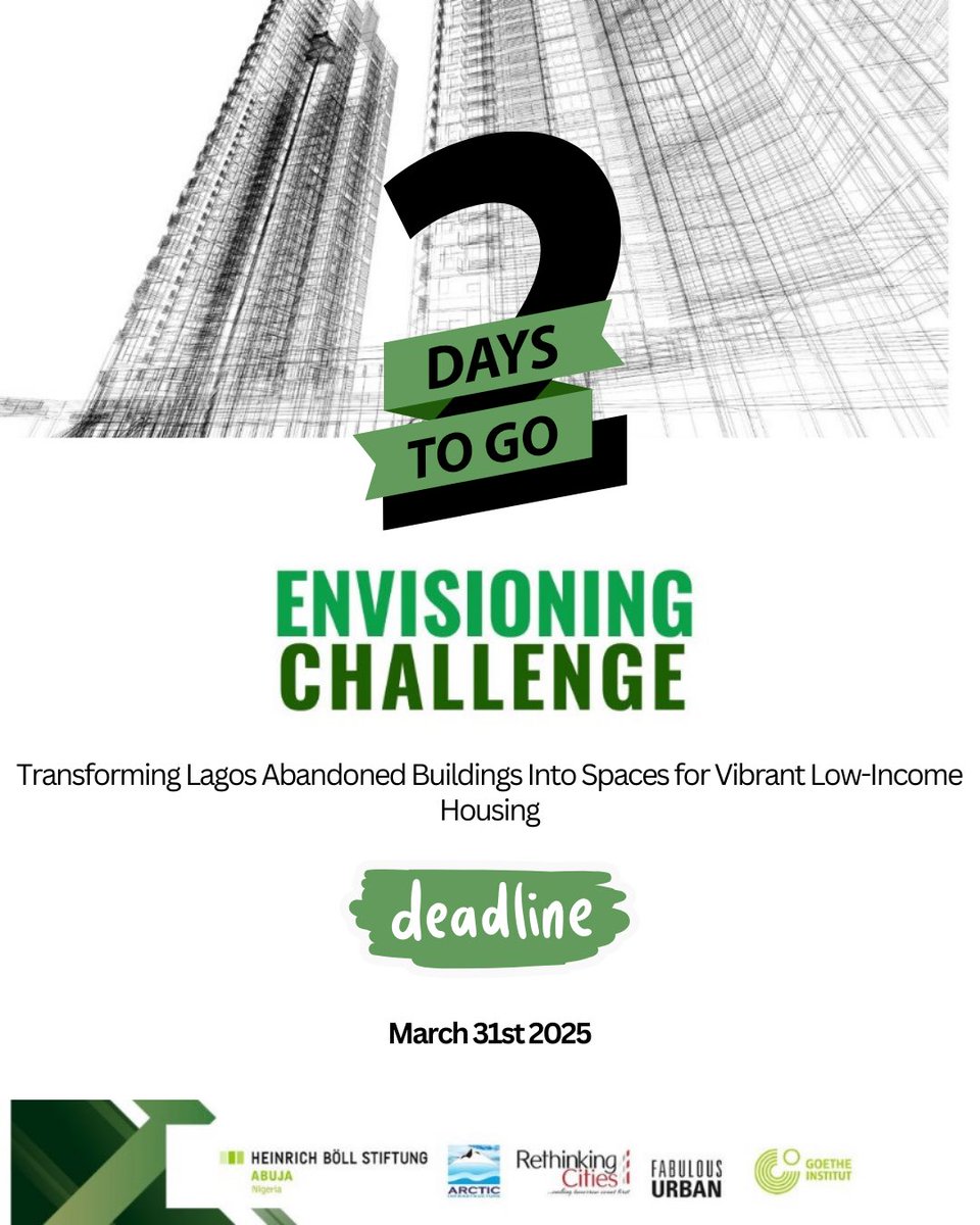2 Days to Go! ⏳

The clock is ticking! You have just 48 hours left to submit your proposal for the Envisioning Challenge.

Don’t wait till the last minute.

Submit by March 31st! 

ng.boell.org/en/2025/02/14/…

#EnvisioningChallenge #2DaysLeft #AffordableHousing #UrbanInnovation