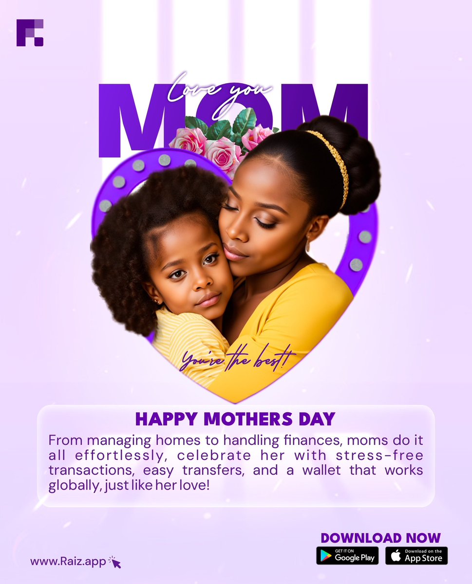 Happy Mother’s Day to all the amazing mums out there! We pray for renewed strength and endless energy for you.

Go get your mother Raized today! distance is no barrier!
#mothersday
#raizdigitalcompany