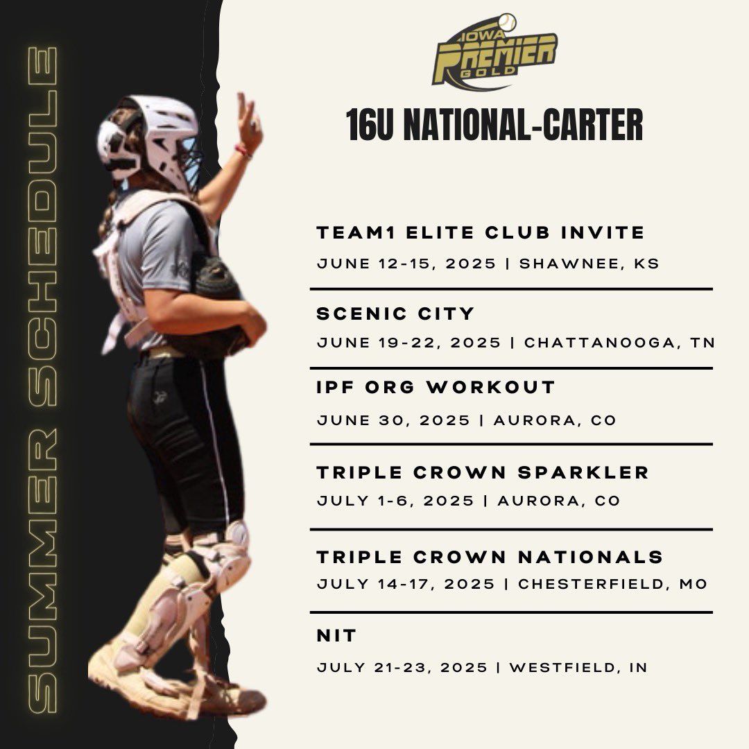 Macie Crosson 2026 (@maciecrosson) on Twitter photo Summer schedule drop! 
I am so excited for summer ball it’s gonna be a fun season! <a href="/IowaPremierFP/">Iowa Premier Fastpitch</a> 
<a href="/Brandon14Carr/">Brandon Carr</a> <a href="/zacksigler/">Zack Sigler</a> <a href="/JaimeRose6504/">Jaime Rose</a> <a href="/CoachJ_22/">Jessica Smith</a> 
<a href="/FreseEric/">Eric Frese</a> <a href="/CoachMonroe9/">Darin Monroe</a> <a href="/BobLigouri/">Bob Ligouri</a> <a href="/coachKasey/">Kasey Cox</a> <a href="/NWFRaiders_SB/">NWF Softball</a> Summer schedule drop! 
I am so excited for summer ball it’s gonna be a fun season! <a href="/IowaPremierFP/">Iowa Premier Fastpitch</a> 
<a href="/Brandon14Carr/">Brandon Carr</a> <a href="/zacksigler/">Zack Sigler</a> <a href="/JaimeRose6504/">Jaime Rose</a> <a href="/CoachJ_22/">Jessica Smith</a> 
<a href="/FreseEric/">Eric Frese</a> <a href="/CoachMonroe9/">Darin Monroe</a> <a href="/BobLigouri/">Bob Ligouri</a> <a href="/coachKasey/">Kasey Cox</a> <a href="/NWFRaiders_SB/">NWF Softball</a>