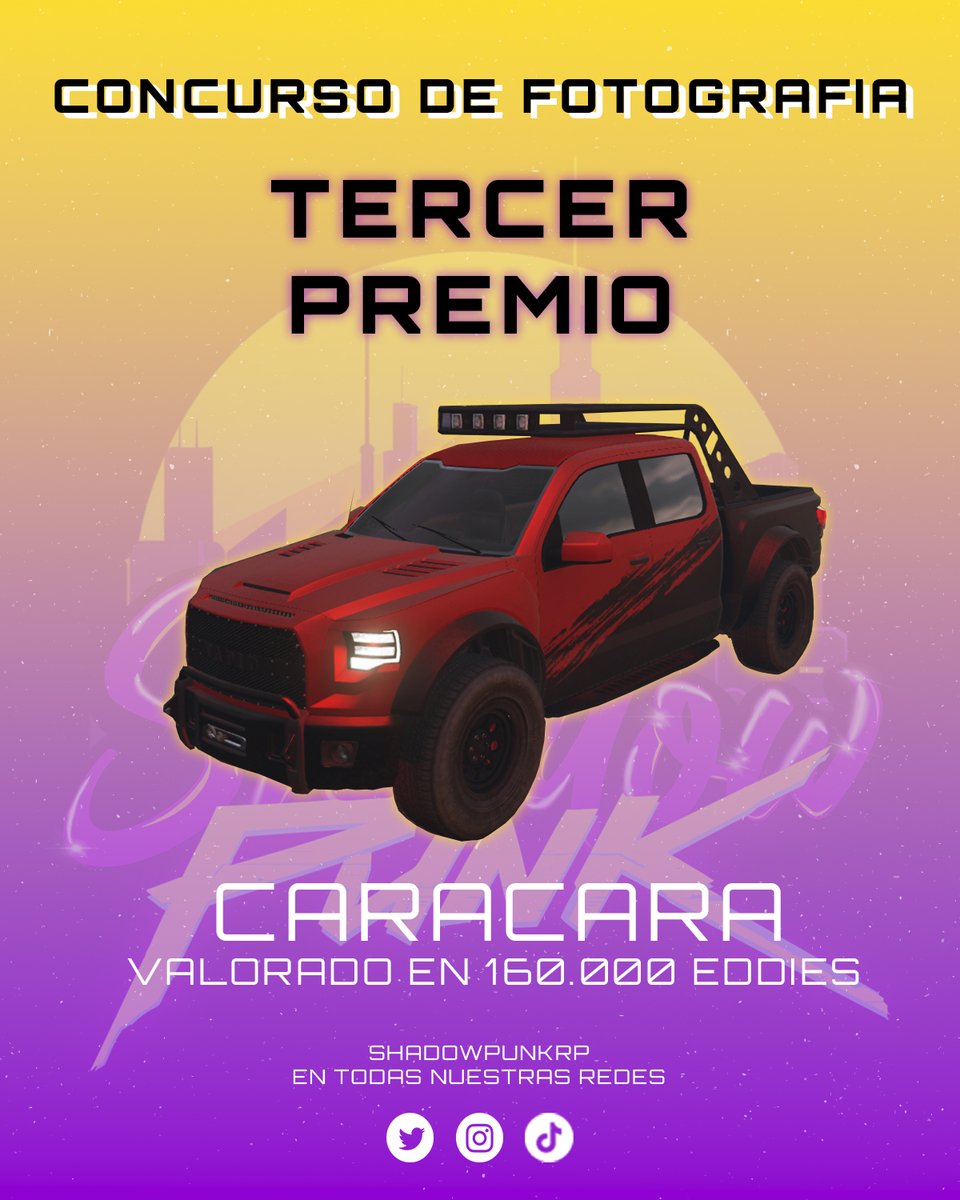 Hola a todos! Abrimos un concurso de fotos para la comunidad!

PRIMER PUESTO: 2200 SP
SEGUNDO PUESTO: Karin Sultan
TERCER PUESTO: Caracara

Los requisitos son los siguientes:
Sube una foto hecha con la mecánica /photomode y usa los dos hastags #ShadowMode #ShadowPunk
La foto