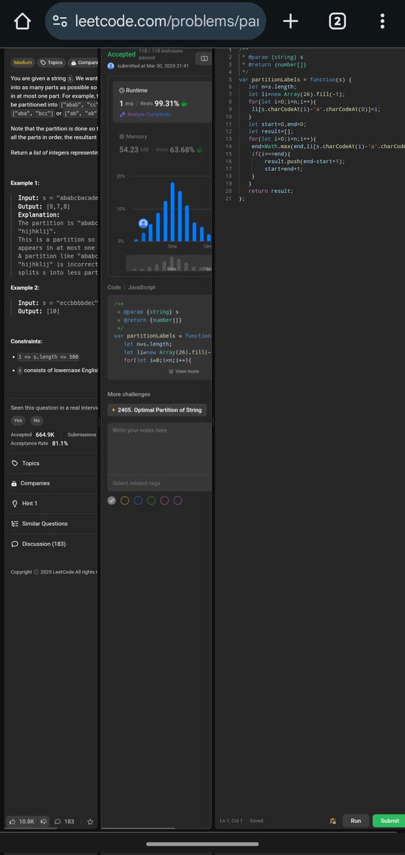 Pratikshak19332's tweet image. 🎊 Day 179 of @LeetCode!🔥
Solved with last occurrence tracking & greedy expansion ✅ O(N) time
Breaking strings into independent chunks was the key! 💡
Thanks, @LeetCode! 🚀
#LeetCode #GreedyAlgorithm #179DaysChallenge