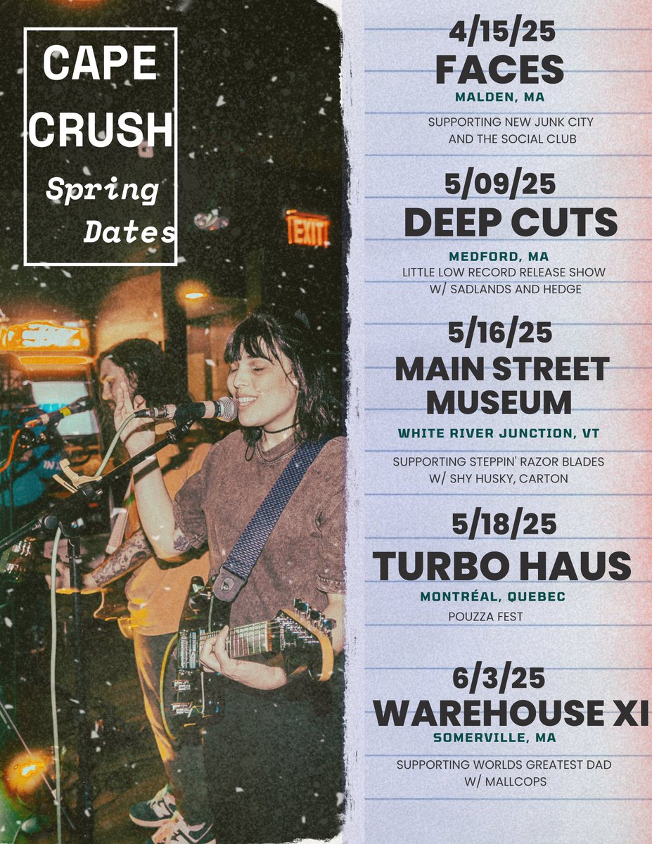 It's Spring. Days are getting longer and warmer. This once great nation is on a descent to f*cism. We're gonna keep on playing shows, touching grass, building community through music. Connection is resistance. Come through 💕