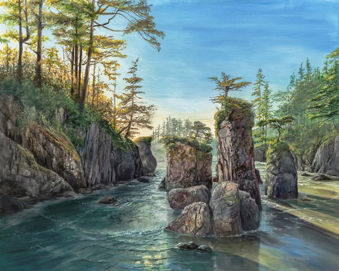 kathyharde57350's tweet photo. Seastacks glow in ‘San Josef Sentinels’—realistic remote beach beauty! https://t.co/ansn5cmilp #RealismArt #LandscapePainting #NatureArt #CoastalArt #VancouverIslandArt #ArtCommunity https://t.co/ADCgXc2cIz