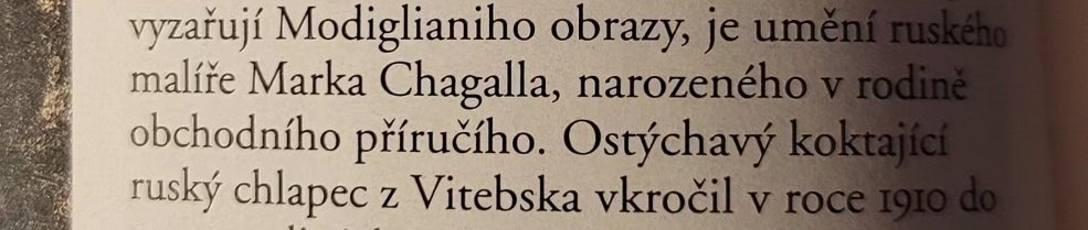 Ілюстрацыя таго, як будуецца міф пра "вялікую рускую культуру":

Кніжка па гісторыі сучаснага мастацтва на чэшскае мове.

1 - ..."Марк Шагал з Віцебску і Хаім Суцін з Смілавічаў ля Менску..."
2 - "... мастацтва РУСКАГА мастака Марка Шагала.."

🤡 піздзец у мяне срака згарэла