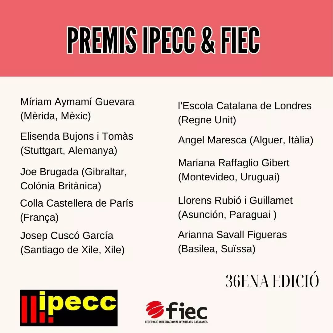 FIEC1's tweet photo. El divendres 4 serem a la cerimònia de lliurament dels Premis Batista i Roca i del Premi FIEC. Honorant a 10 catalans de l'exterior i als amics de Petjada Catalana. Acte organitzat per l'IPECC (Institut de Projecció Exterior de la Cultura Catalana) a l'Hotel Catalonia a Barcelona.