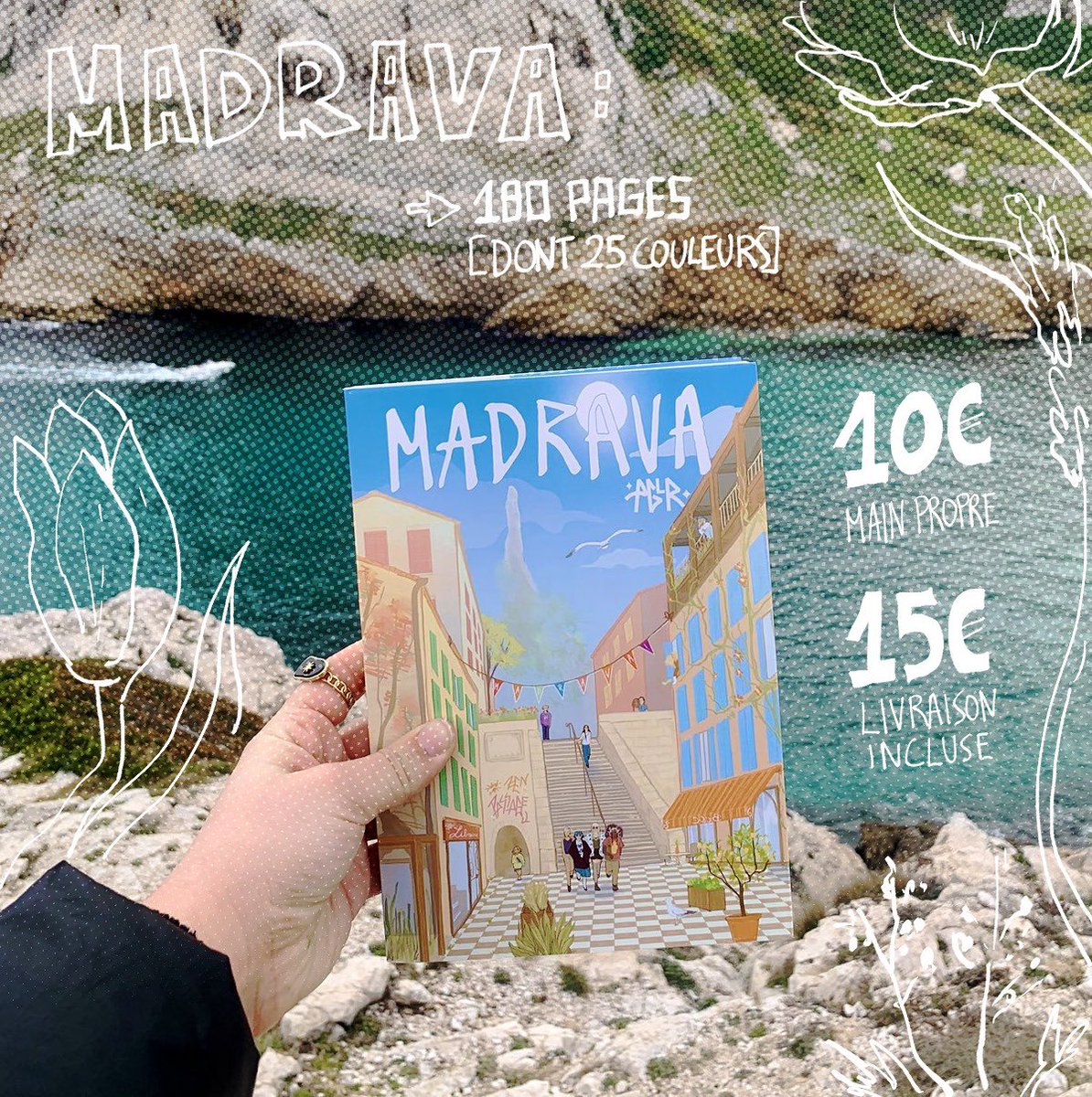 kmiAGLR's tweet image. Wesh lekip 🌊
Il y a 4 ans, j’ai écrit pendant mes études une BD intitulée Madrava qui parle du sud (Marseille) du passage à l’âge à adulte, d’écologie et d’autre trucs que vous pouvez m’achetez directement en dm !
En plus de ça je vend aussi mes illus en print A5 et stickers &lt;3