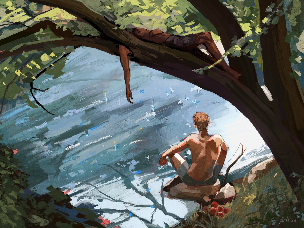 arloize's tweet image. two boys relaxing at daplen river #originalcharacter #oc