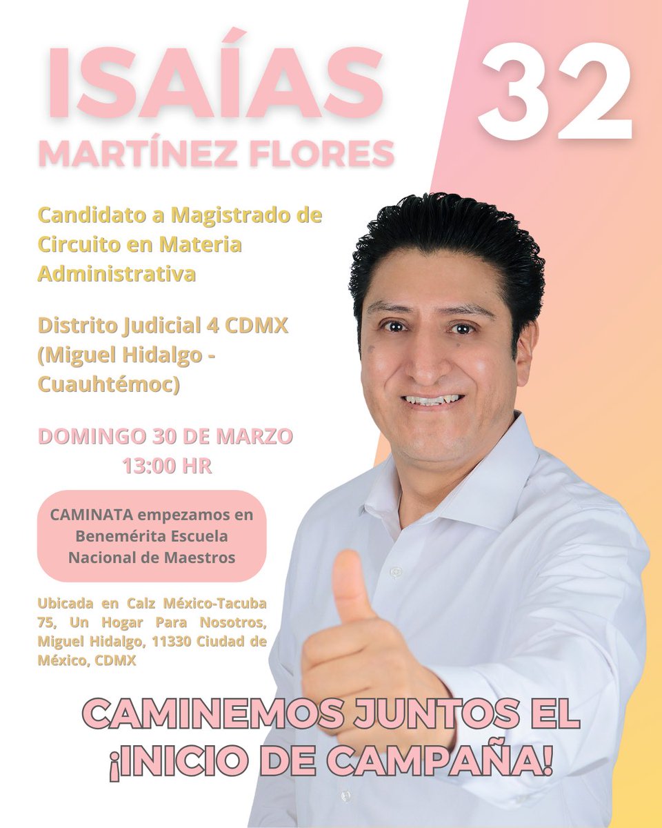 IsaiasMF's tweet photo. ¡¡Ya arrancamos #campaña!!
Soy Isaías Martínez Flores, #candidato a #magistrado de circuito en materia administrativa, te invito a que me conozcas y hablarte de mis propuestas, visitaré las alcaldías Miguel Hidalgo y Cuauhtémoc. 

#eleccionjudicial #sumate #elecciones2025 https://t.co/XX78yLWNw4