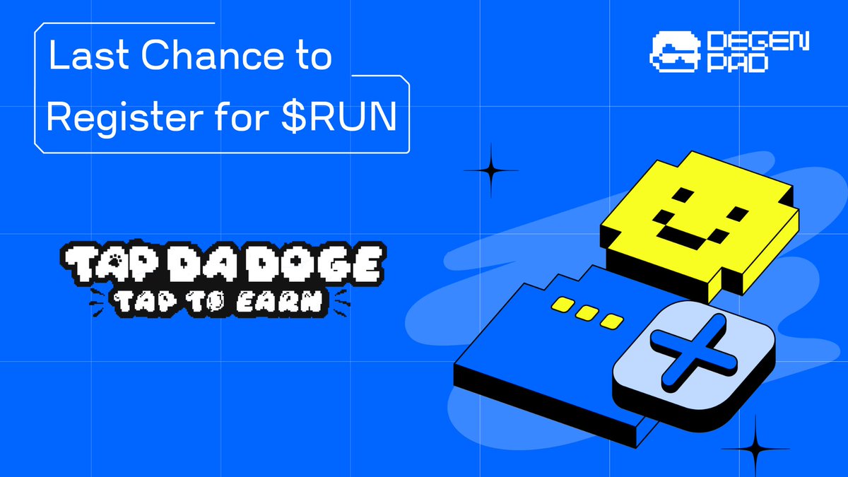 ⏰ Last chance to register for <a href="/TapDaDoge/">Tap Da Doge</a> IDO!

Hurry up and register your interest for the upcoming $RUN IDO.

📌 Registration ends today, March 31, 10 AM UTC.

📆 IDO Date: April 1-2

IDO Page: degenpad.com/buy-token/89?u…