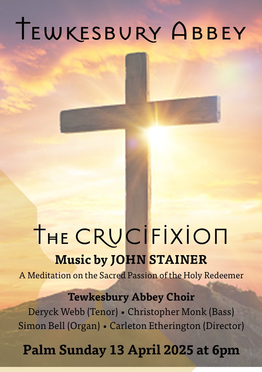 6pm Palm Sunday - The Crucifixion by John Stainer sung by the Abbey Choir.

All are welcome.