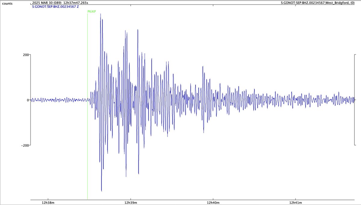 M7.0 earthquake, Tonga, at 12.18 UTC on 30 March 2025. Recorded in Nottingham using 'slinky' school seismometer
#earthquake ⚒️ #geology 🦕
earthquake.usgs.gov/earthquakes/ev…