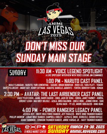 Come check out the Main Stage at Anime Las Vegas 2025!

We have so many awesome panels today!

It’s not too late! Get your Sunday tickets now!