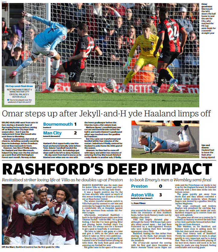 metrosportHQ's tweet photo. Rashford delivers at Deepdale while Marmoush downs Cheries as Villa and City reach FA Cup semi-finals... it's Monday's top stories https://t.co/HOpSyi50ff
