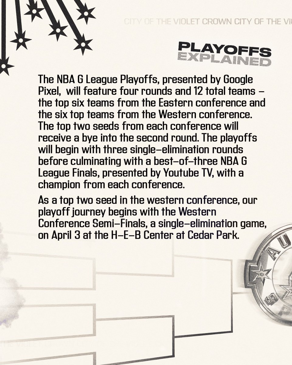 austin_spurs's tweet photo. Get ready for the NBA G League Playoffs, Presented by Google Pixel! After four years, we’re back and ready to get to work💪 #GiveEmTheBoot https://t.co/geXnWsQozh