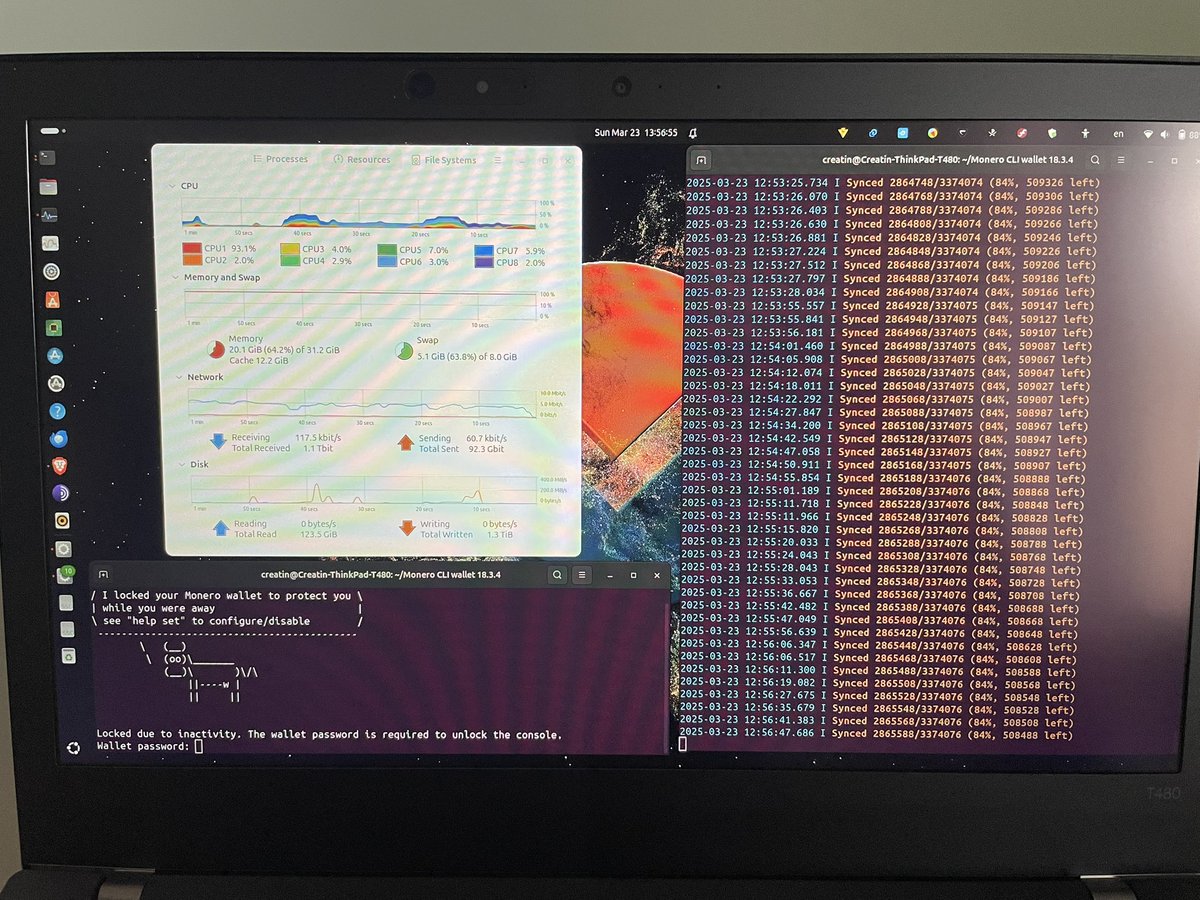 20GB of ram used but 7 nodes fully synched except #xmr CLI wallet full node. #linux #ubuntu