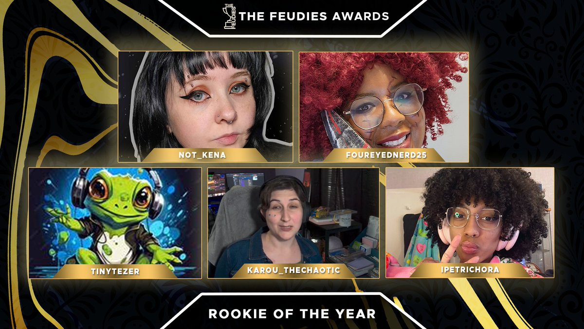 Announcing your nominees for Rookie of the Year, the best streamer to start streaming in 2024

<a href="/not_kena/">Kena</a>
@foureyednerd25
<a href="/tinytezer/">Tinytezer Gaming</a> 
@Karou_theChaotic
<a href="/IPetrichora/">iPetrichora</a>
 
Voting is open now! Make sure to submit your vote.
gamersfeud.com/feudies 
#FeudiesAwards