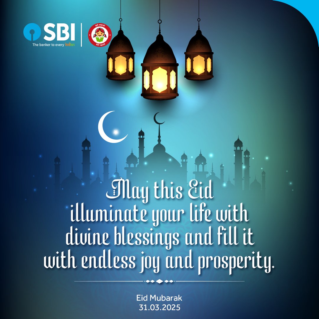 May this Eid bring success, prosperity and happiness to you and your loved ones.

Wishing everyone a prosperous and joyful Eid!

#SBI #TheBankerToEveryIndian #EidMubarak2025