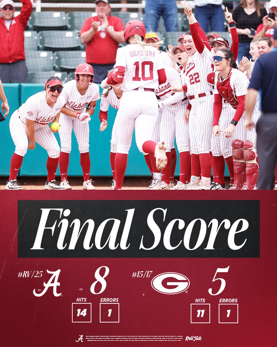 Alabama takes the series win over Georgia on Sunday afternoon!!

#Team29 #RollTide
