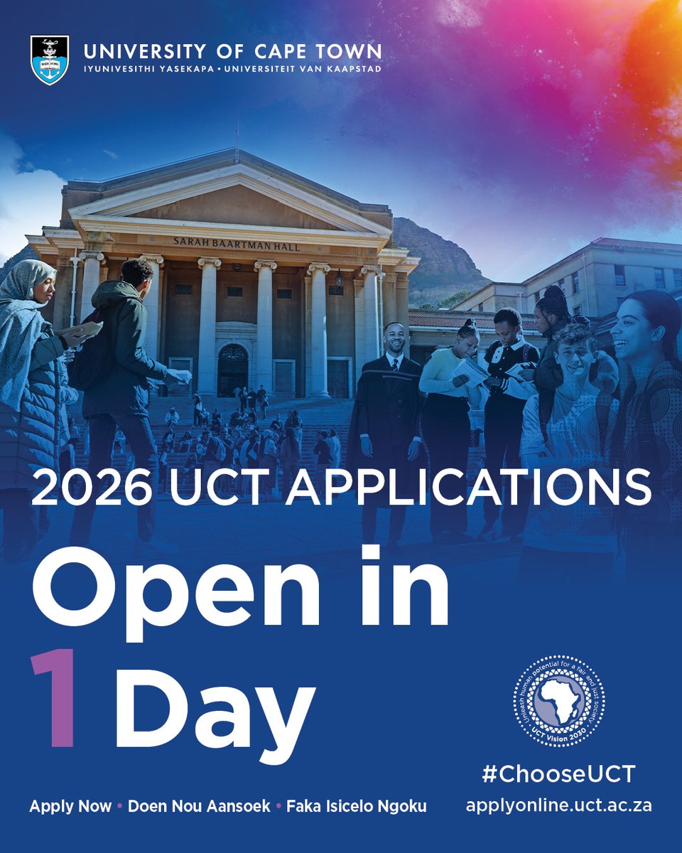 Funding your future!

UCT offers financial support to eligible students to ensure you can focus on what matters – your education. Explore the various scholarships and bursaries on offer at UCT!

Applications for admission to UCT open in just one day!
applyonline.uct.ac.za