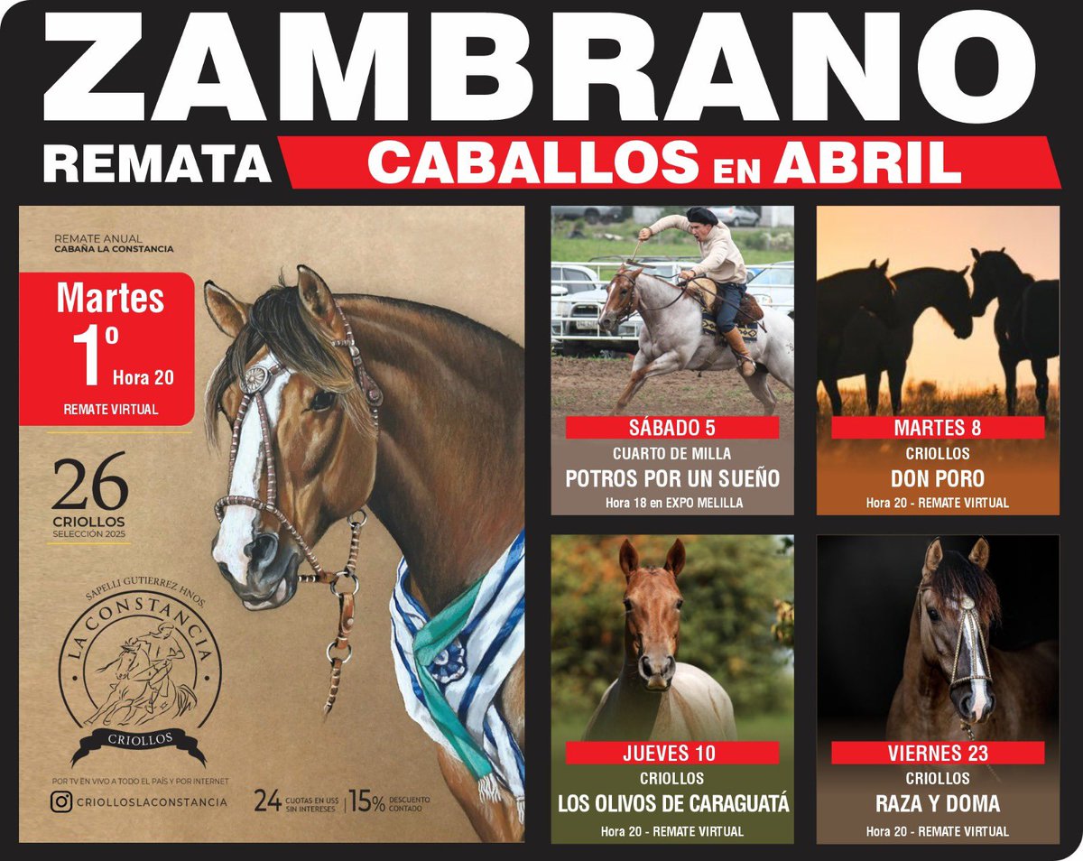 Abril con #ZambranoEquinos 
zambrano.com.uy 

Pre oferte y gane!