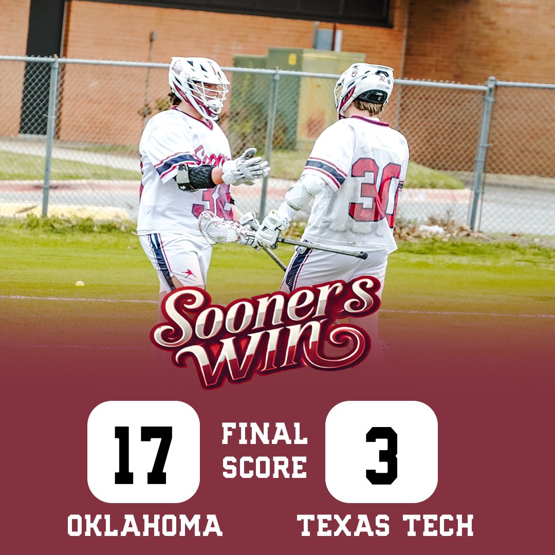 Wreck’d em. 

Sooners go 2-0 on the weekend with a dominant win over Texas Tech. Back at it for a huge divisional game against Baylor on Friday night.