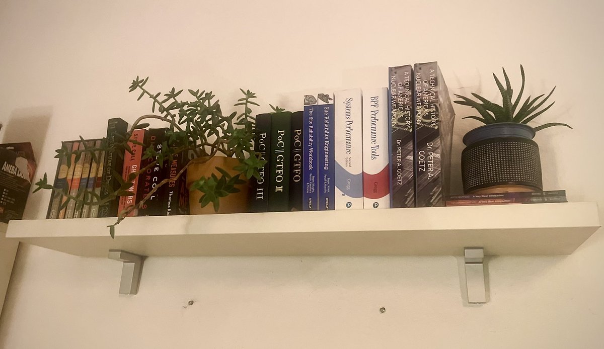 merged recent book additions with a better place for sunlight for plants on a shelf left over by the previous occupant. happy books, happy plants, happy partner. :)