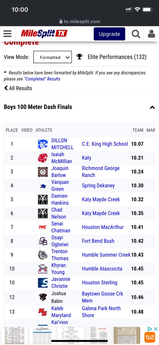 senai14k's tweet photo. 7th overall with a time of 10.41.District here I come !!! @mactrackpack  *lane 8 https://t.co/v61bTYcAHW