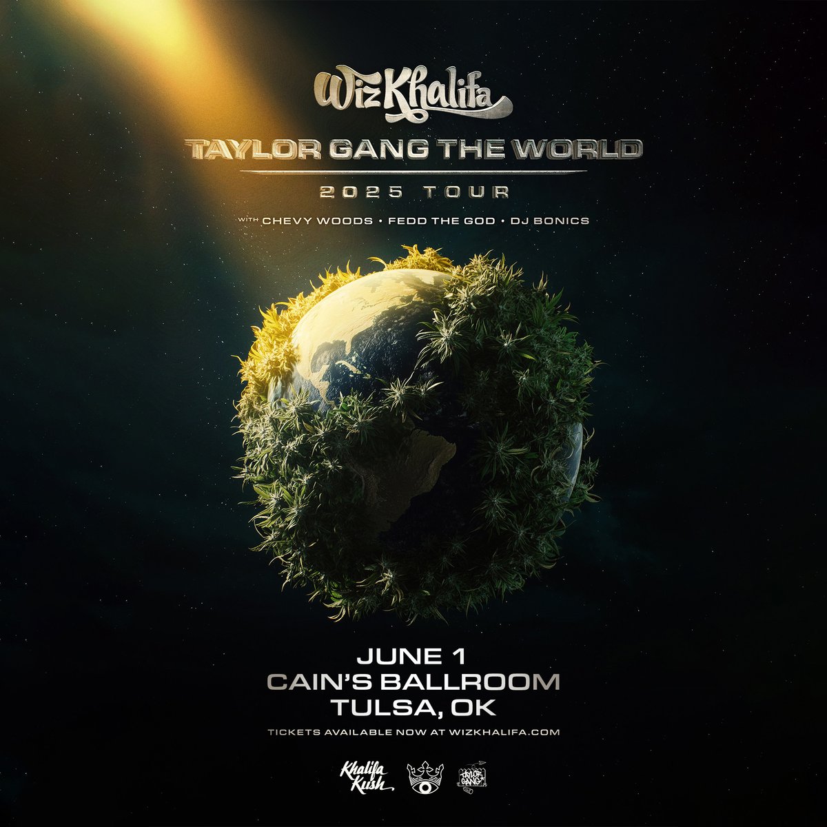 Don’t miss <a href="/wizkhalifa/">Wiz Khalifa</a> at #cainsballroom on June 1st. Tickets on sale Friday. Taylor gang the world.  🍃🌎🎟️ linktr.ee/cainsballroom