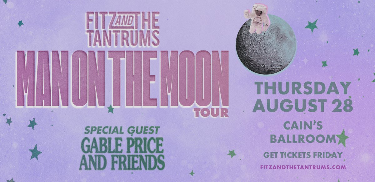 We've got <a href="/FitzAndTantrums/">Fitz & The Tantrums</a> coming back on August 28th with special guest <a href="/gableprice/">Gable Price</a> &amp; Friends!  Tickets on sale Friday. They will make your hands clap! 🎟️ linktr.ee/cainsballroom #manonthemoontour