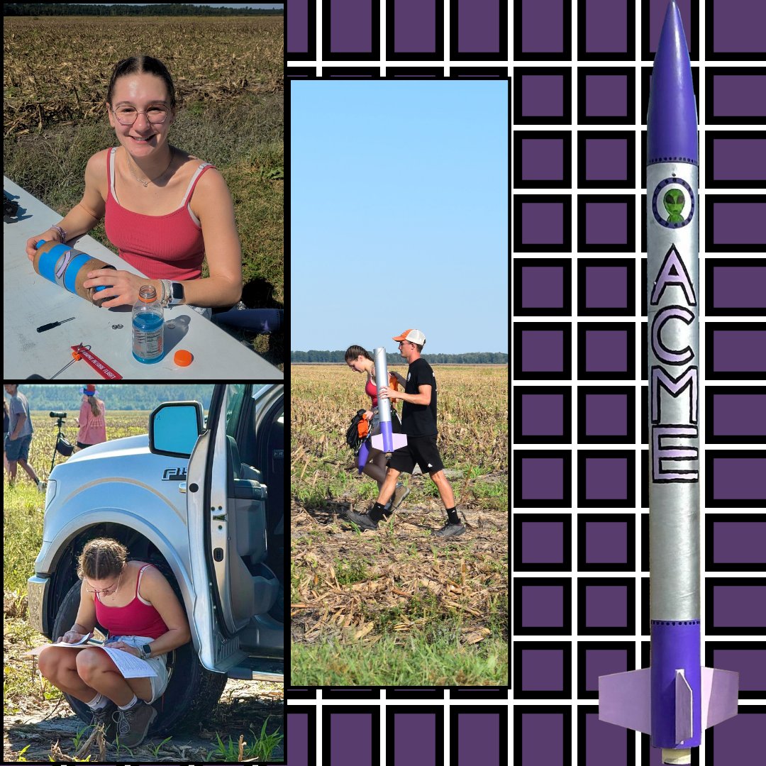 NCSURocketry's tweet photo. President Katelynβs ACME rocket nailed both L1 & L2 certifications! π L1 hit 1500ft, L2 4000ft with dual deploy. Learned new skills, created a fun cartoon-inspired design, and made an unforgettable launch.#ncspacegrant #StudentLaunch https://t.co/4wPDygIsCS