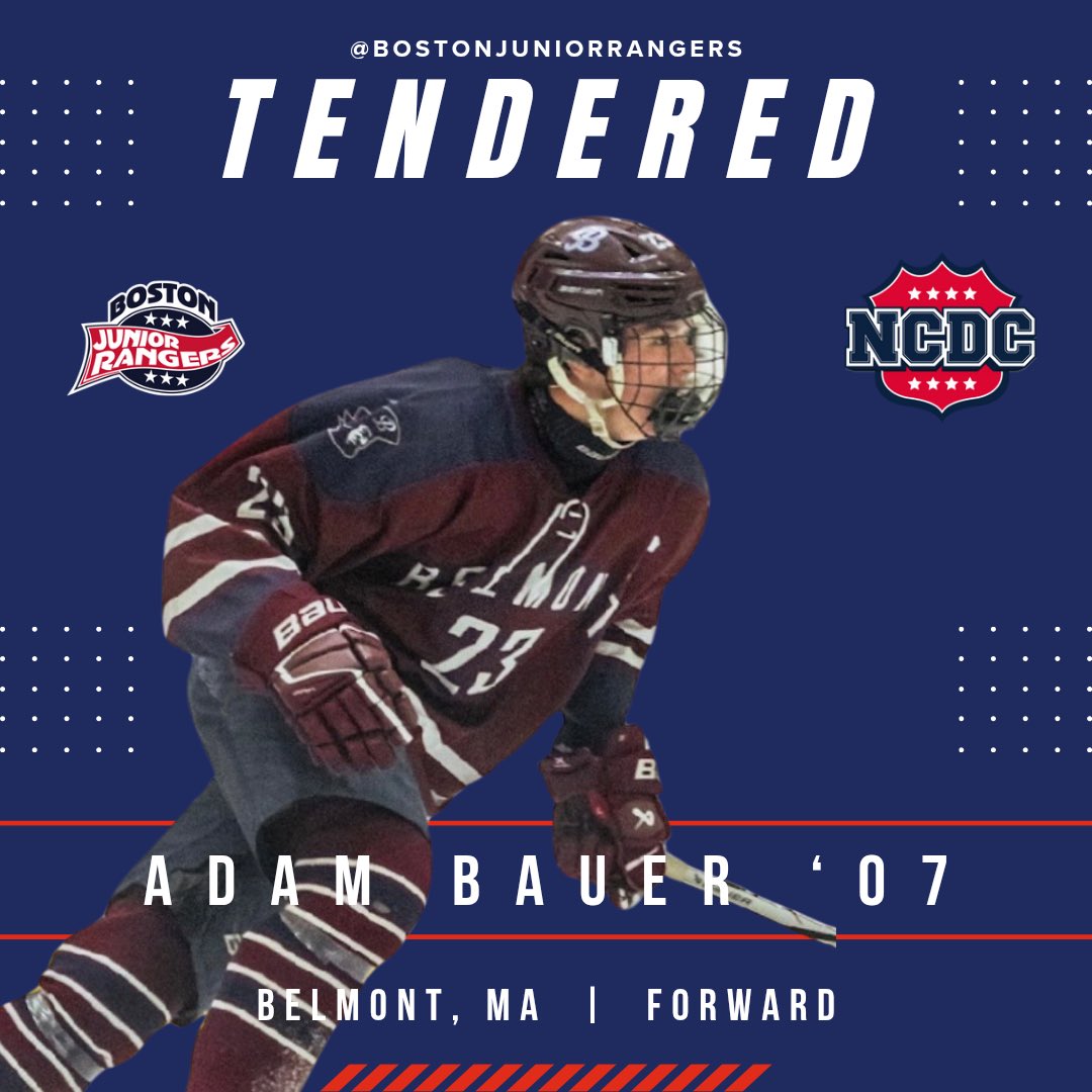 Welcome Adam Bauer!  The Belmont HS captain accumulated over 100 career points.  The 6’2 fwd will be a solid addition to the Rangers for the 25-26 season. <a href="/NCDCJrHockey/">NCDC Hockey</a>