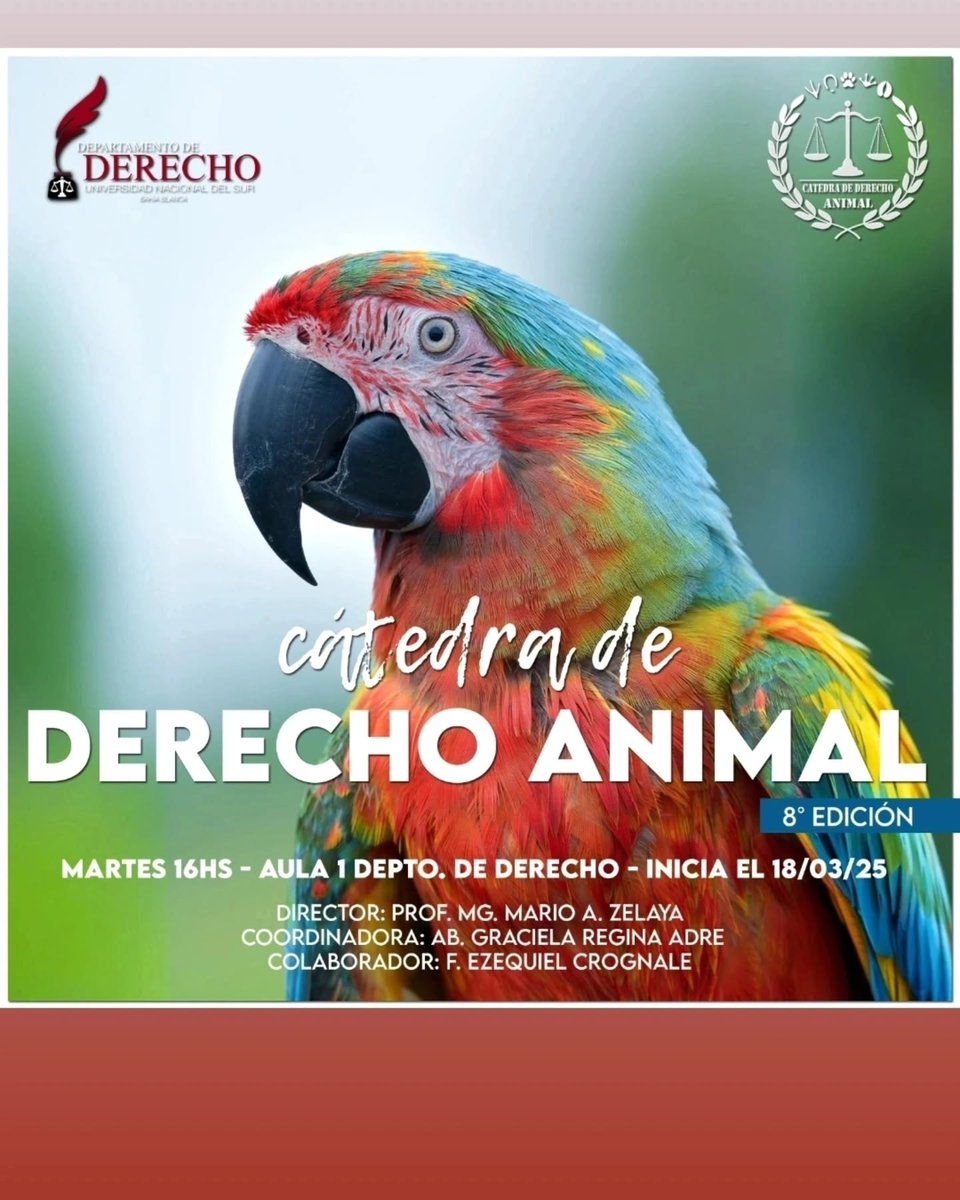 #Repost @catedradederechoanimal
El 1 de abril comienza la Cátedra optativa de Derecho Animal del Departamento de Derecho de la UNS. Este año tendremos la presencia de una invitada muy especial: la profesora y activista antiespecista Rita Rodriguez González <a href="/Rita_RodGon/">Rita Rødgon</a>