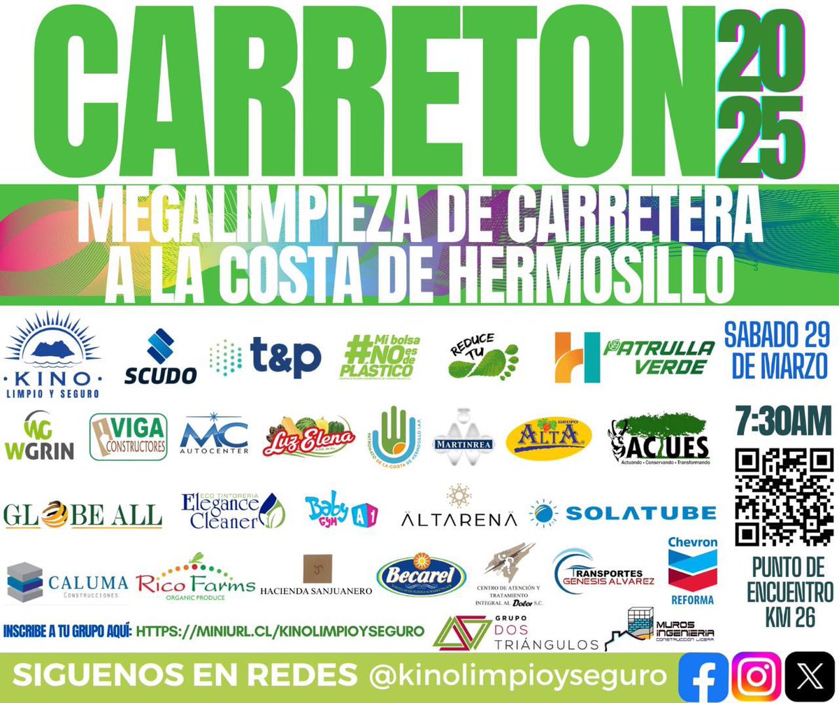 kinolimpio's tweet photo. Gran participación en la Megalimpieza del Carretón 2025 de la Costa de Hermosillo.

👨‍👩‍👦‍👦 30 Empresas y familias participantes
📍4 Puntos localizados en la Carretera de la Costa de Hermosillo
🚮 946 Bolsas Jumbo de Basura
🛞 788 Llantas Recogidas

Se logró exponer el problema y acordar agenda entre sociedad y gobierno.

¡MUCHAS GRACIAS!
