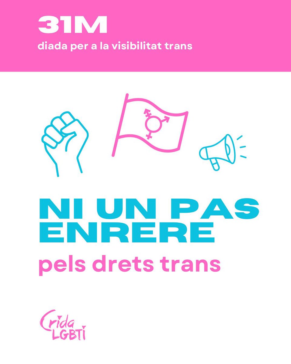 El 31 de març és la diada per a la visibilitat trans, i avui fa més falta que mai que seguim sent visibles, i seguim alçant la veu pels nostres drets! 📣🏳️‍⚧️