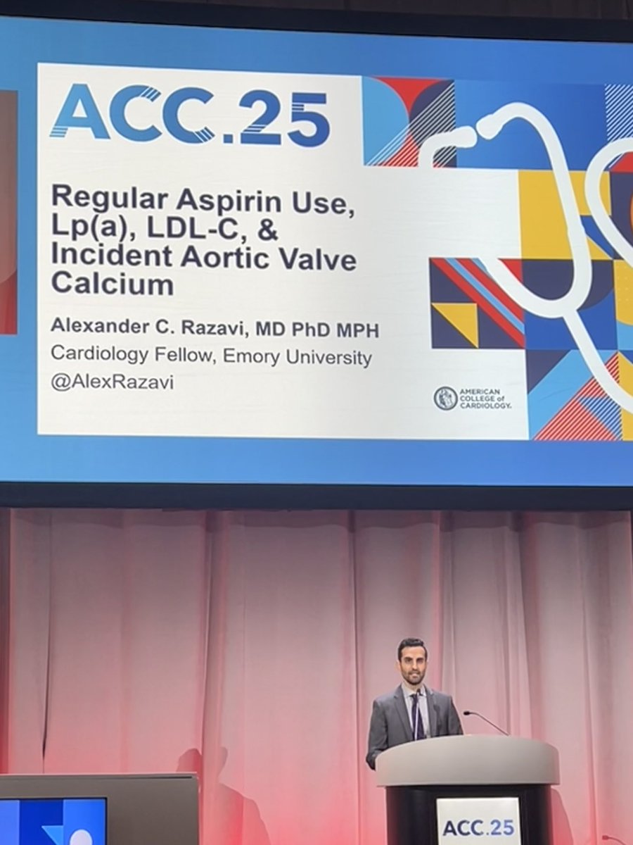 Seamus Whelton (@seamuswhelton) on Twitter photo Congrats to Alex Razavi. ACC Young Investigator Finalist on his data showing potential for aspirin to reduce risk of aortic valve calcium for person with elevated Lp(a)!
<a href="/AlexRazavi/">Alexander C. Razavi</a> Congrats to Alex Razavi. ACC Young Investigator Finalist on his data showing potential for aspirin to reduce risk of aortic valve calcium for person with elevated Lp(a)!
<a href="/AlexRazavi/">Alexander C. Razavi</a>
