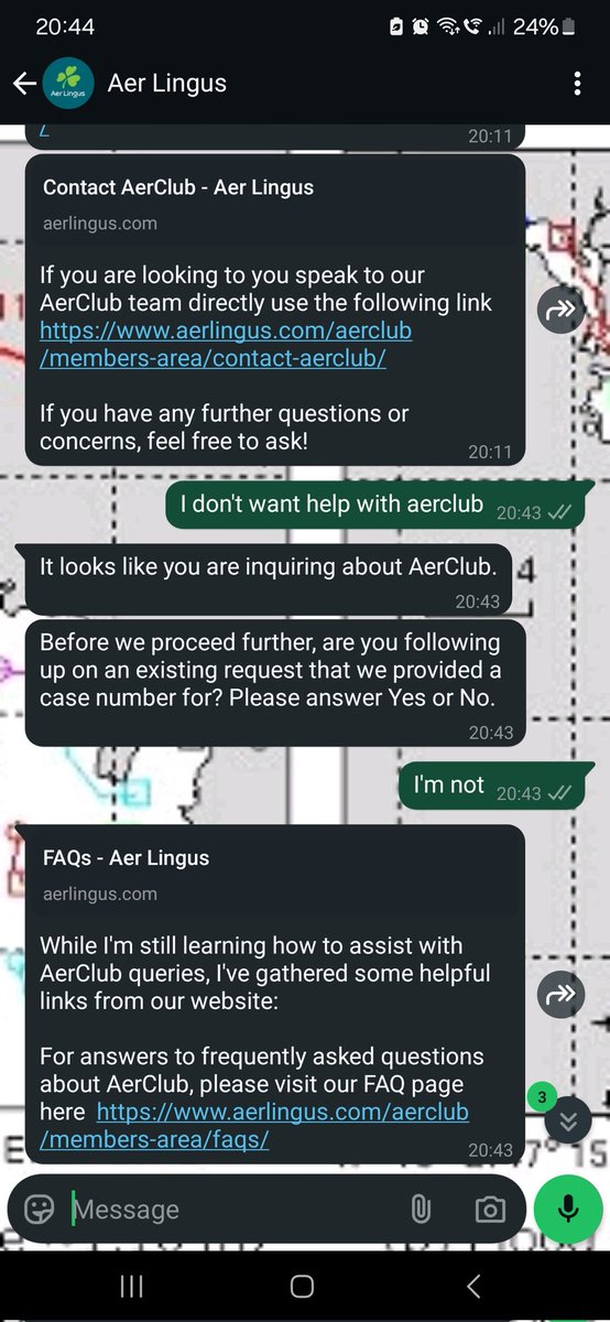 How do I  break our of the Bot loop <a href="/AerLingus/">Aer Lingus</a>