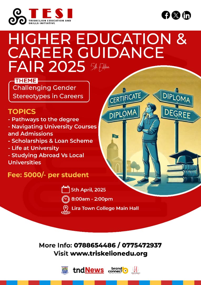 Emmanuel Angoda (@angodaemmanuel) on Twitter photo I want to inform you all that <a href="/triskelionedu2/">Triskelion Education and Skills Initiative (TESI)</a> has organized the 5th edition of annual #TESI Higher Education & Career Guidance Fair scheduled for April 05, 2025 at <a href="/Towncollege/">Lira Town College</a>. Ticket is UGX 5,000 only. Please spread the word. #repost I want to inform you all that <a href="/triskelionedu2/">Triskelion Education and Skills Initiative (TESI)</a> has organized the 5th edition of annual #TESI Higher Education & Career Guidance Fair scheduled for April 05, 2025 at <a href="/Towncollege/">Lira Town College</a>. Ticket is UGX 5,000 only. Please spread the word. #repost