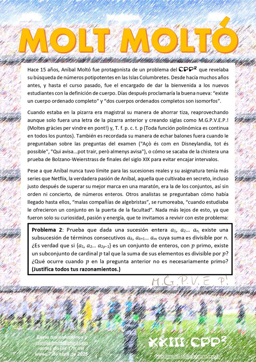ADR Matemàtiques UV (@adrmates) on Twitter photo Últimes hores per presentar solució al primer problema ‼️⏱️ Però ací ja us portem el 2n i últim d'aquesta edició✨ Podeu presentar la vostra solució enviant-la per email a cppcuadrado@gmail.com abans del dilluns 7 d'abril a les 17h.Sort,ànims i a disfrutar de la Setmana Cultural! Últimes hores per presentar solució al primer problema ‼️⏱️ Però ací ja us portem el 2n i últim d'aquesta edició✨ Podeu presentar la vostra solució enviant-la per email a cppcuadrado@gmail.com abans del dilluns 7 d'abril a les 17h.Sort,ànims i a disfrutar de la Setmana Cultural!