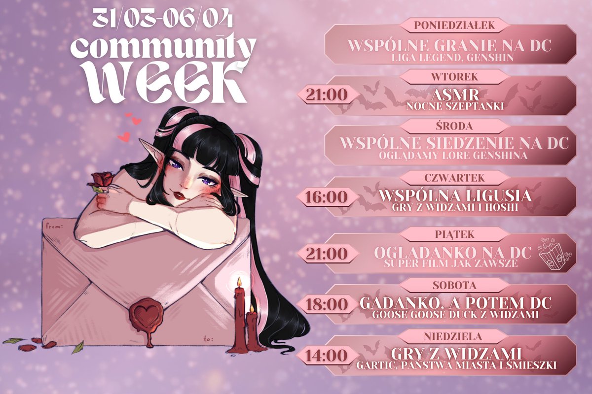 HanaEnoteca's tweet photo. Już jutro startujemy z wyjątkowym tygodniem! COMMUNITY WEEK czyli codziennie spędzamy razem czas na discordzie albo na streamkach 🥰
Będzie dużo wspólnego grania w różne gierki i miło spędzony czas 💜
art: https://t.co/7d1ByzCL3L
#plvtuber #vtuber #communityweek2025 https://t.co/sPjqWC5JdJ