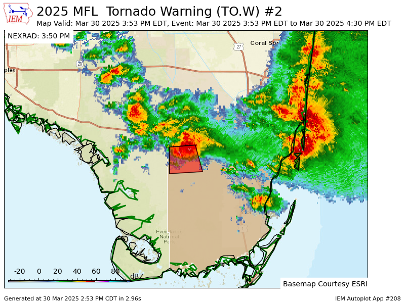 PompanoWeather's tweet photo. MFL issues Tornado Warning [tornado: RADAR INDICATED, hail: <.75 IN] for Miami-Dade [FL] till 4:30 PM EDT https://t.co/CjYJy2wowH https://t.co/zqmm64NDjk