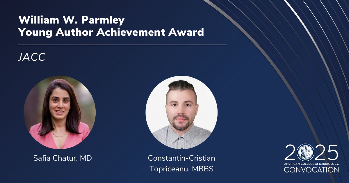 JACC Journals (@jaccjournals) on Twitter photo #JACC has honored 5️⃣ primary authors with the William W. Parmley Young Author Achievement Award, recognizing their exceptional research papers published in the journal.
📎: acc.org/About-ACC/Pres…
#ACC25 #TheFaceOfCardiology <a href="/CHRLee1212/">Chi-Hang Ronald Lee</a> <a href="/safchat/">Safia Chatur, MD</a> <a href="/CTopriceanu/">Cristian Topriceanu, MD</a> #JACC has honored 5️⃣ primary authors with the William W. Parmley Young Author Achievement Award, recognizing their exceptional research papers published in the journal.
📎: acc.org/About-ACC/Pres…
#ACC25 #TheFaceOfCardiology <a href="/CHRLee1212/">Chi-Hang Ronald Lee</a> <a href="/safchat/">Safia Chatur, MD</a> <a href="/CTopriceanu/">Cristian Topriceanu, MD</a>