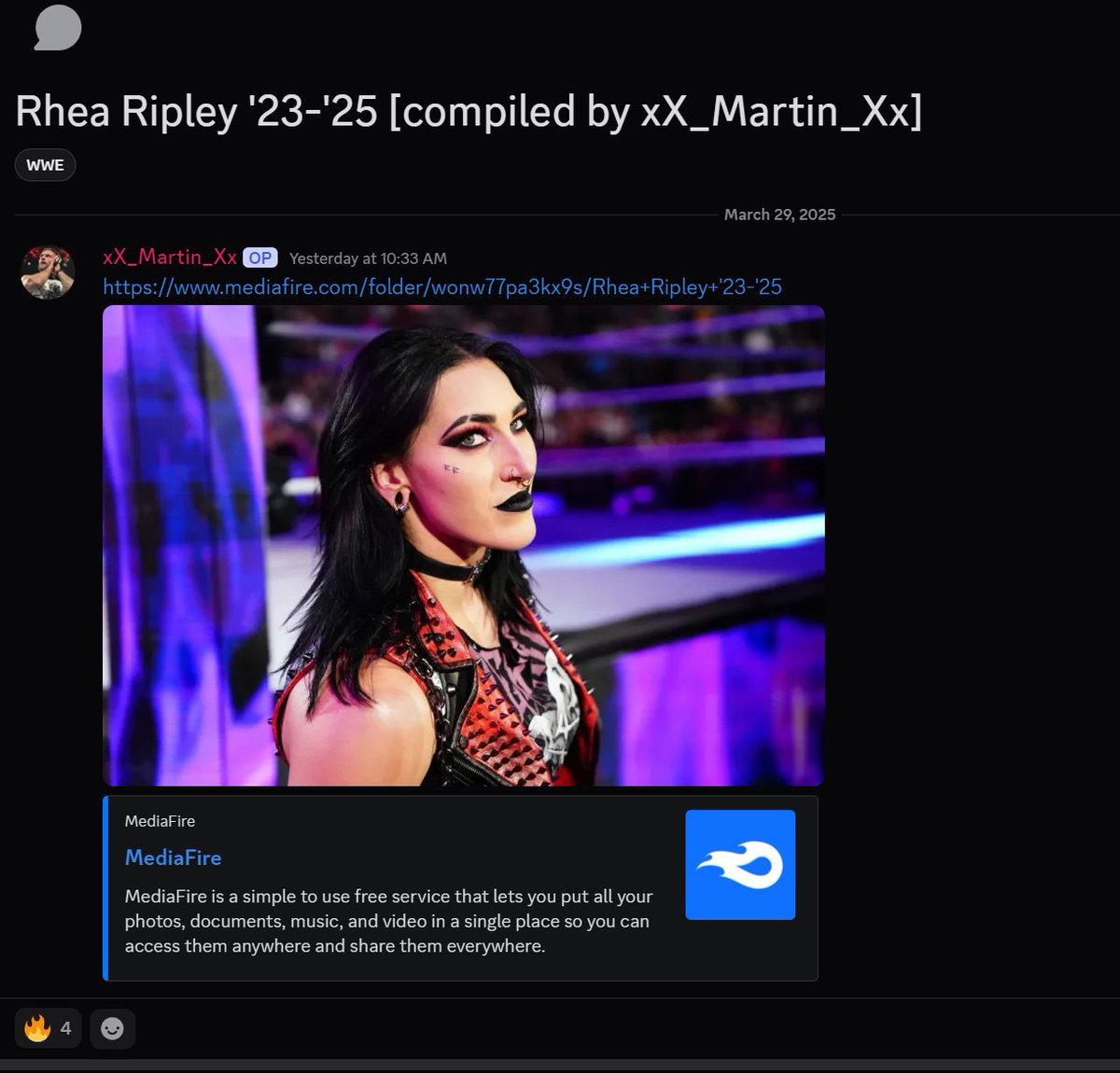 NEW Rhea Ripley Highlight Reel is available! Gain access to it by joining the Ring Reels Discord server. Invite link is in my bio.