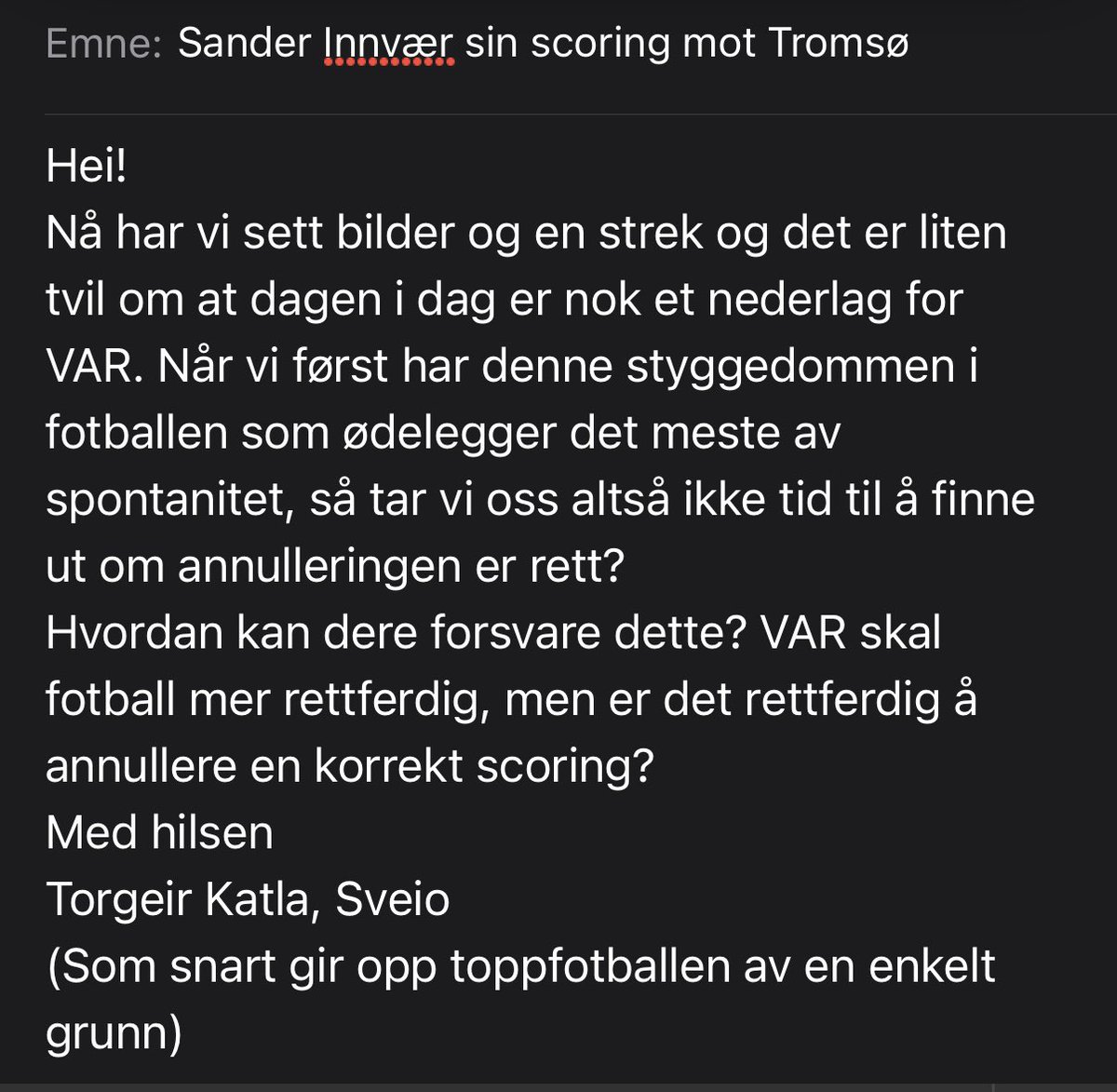 E-post sendt til Hauge og Moen: