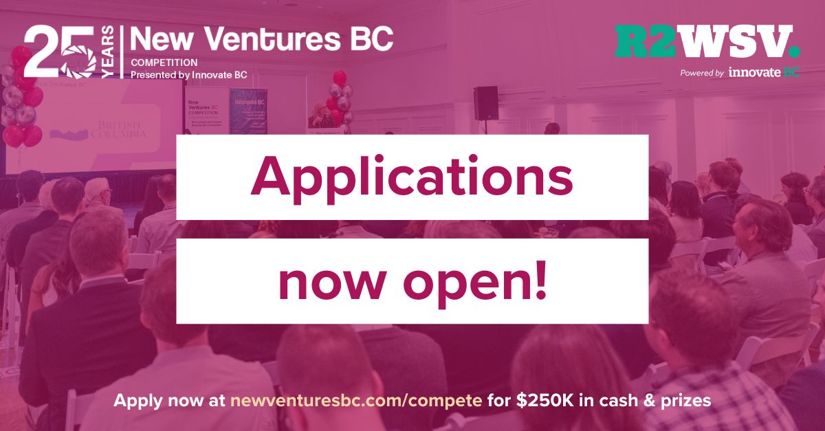 Attention BC tech entrepreneurs &amp; startups 🚀 Applications are now open for the @NVBC Competition presented by <a href="/innovate_bc/">Innovate BC</a> #NVBC2025

Why compete?
🏆$250K in cash &amp; prizes
💻Education
👩🏻‍🏫Mentorship
🌐Networking

Learn more: newventuresbc.com/compete
Deadline: March 31st, 11:59pm