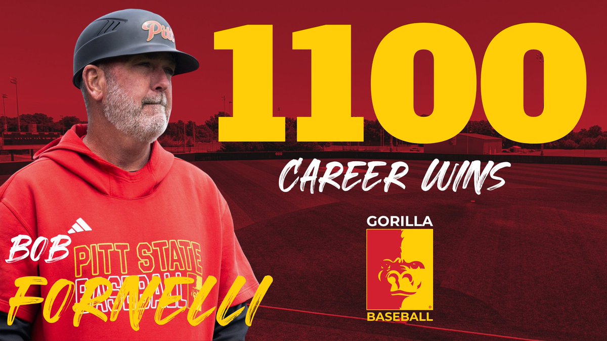 Pitt State Athletics ๐ฆ (@pittstgorillas) on Twitter photo ๐จ1,100 CAREER WINS๐จ
With today's win over Northeastern State, Pitt State head coach Bob Fornelli has reached 1,100 career wins ๐ฆโพ๏ธ
<a href="/GorillasBSB/">Pitt State Baseball โพ๏ธ</a>|<a href="/pittstate/">Pittsburg State</a> ๐จ1,100 CAREER WINS๐จ
With today's win over Northeastern State, Pitt State head coach Bob Fornelli has reached 1,100 career wins ๐ฆโพ๏ธ
<a href="/GorillasBSB/">Pitt State Baseball โพ๏ธ</a>|<a href="/pittstate/">Pittsburg State</a>