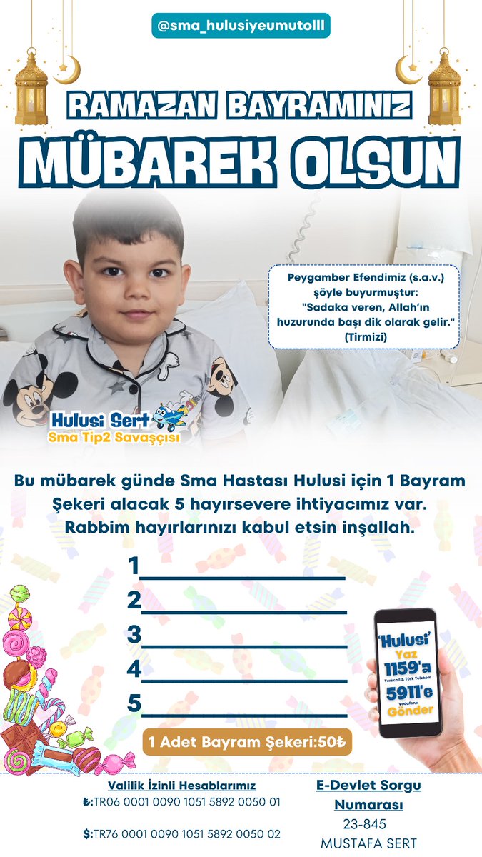 sma_platformu's tweet photo. Bayram Harçlıklarımı Unutmayın 💞

Bu bayram kapınıza gelemiyorum ama bir dahaki bayram sizlerin bağışlarıyla hasret kaldığım parklarda koşup oynayabilir,şekerin tadına varabilirim🪻
Bayramınız mübarek olsun 🪻

@sma_hulusi   💙 https://t.co/jyoibnwBby