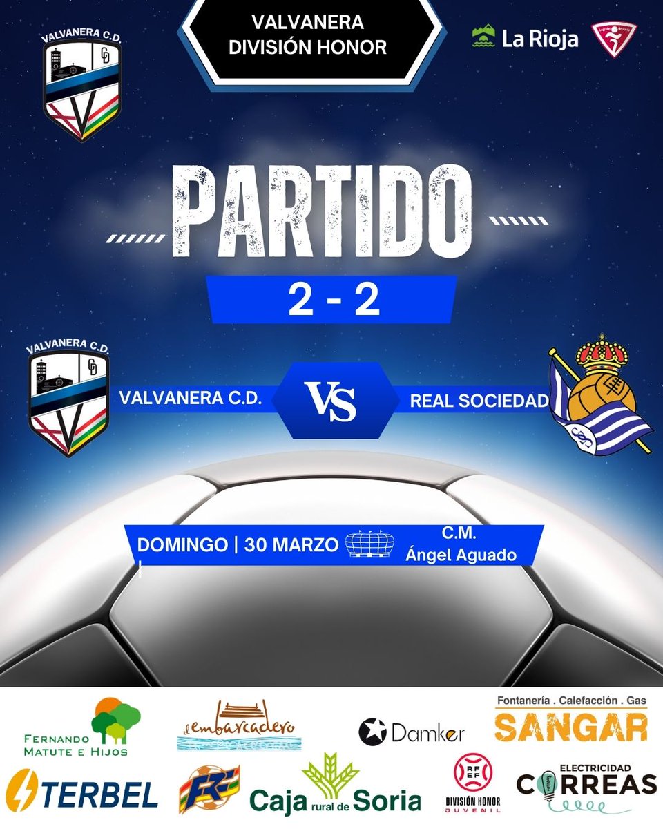 Juvenil división honor | Liga 🟰

Reparto de puntos 

gran trabajo chicos 💪

Sigamos así <a href="/Valvatwitt/">Valvanera Club Deportivo</a> 👏👏

#Larioja #logroño #Futbol #Cantera #FutbolBase #Juvenil #DivisionHonor #JDH #Valvanera